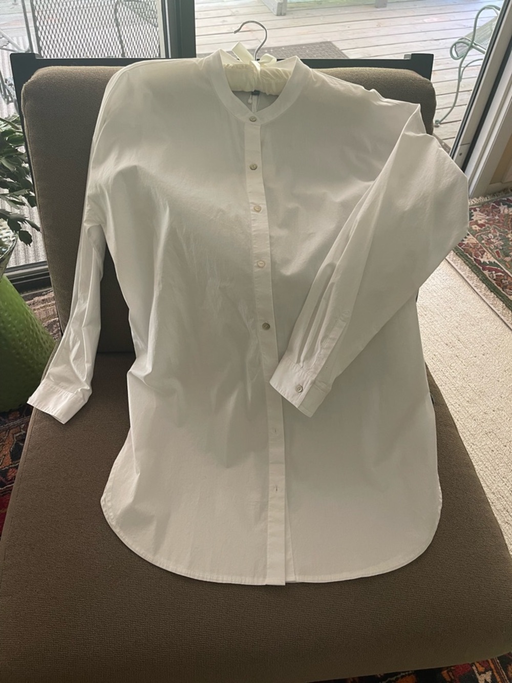 Eileen Fisher mandarin collar button-Up LS shirt. Org. cotton. Gorgeous fabric! - Picture 7 of 8